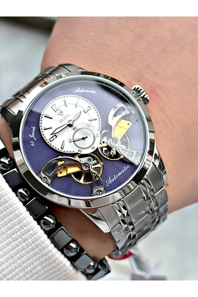 Fiesta Gümüş Renk Çift Türbünlü Otomatik Business Erkek Kol Saati + BİLEKLİK - Resim 3