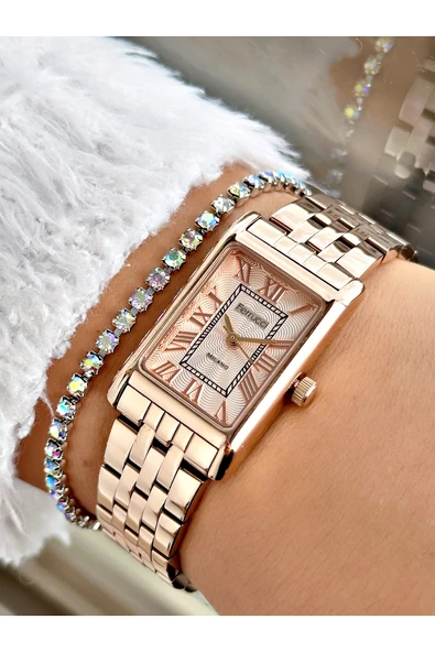Ferrucci Rose Gold Renk Kare Model Roma Rakamlı Çelik Kordon Kadın Kol Saati + BİLEKLİK ürün görseli 1