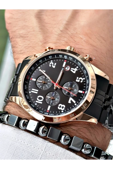 Chaperone Siyah Renk Rakamlı Model Takvimli  Fonksiyonlu Erkek Kol Saati  + BİLEKLİK HEDİYELİ By Reward ürün görseli 1