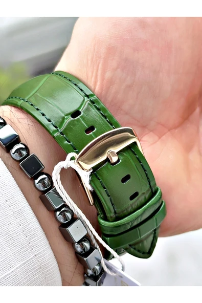 Chaperone Yeşil Renk Deri Kordon Fonksiyonlu  Erkek Kol Saati + BİLEKLİK HEDİYELİ By REWARD - Resim 4