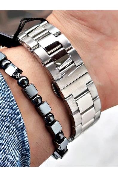 Reward Gümüş Renk Çelik Kordon Şık Dizayn Erkek Kol Saati + BİLEKLİK - Resim 4