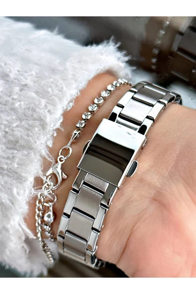 Ferrucci Gümüş Renk Roma Rakamlı Çelik Kordon Kadın Kol Saati + BİLEKLİK HEDİYELİ - Resim 3