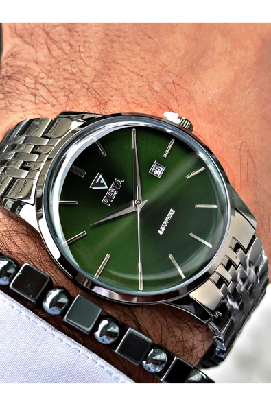 Fiesta Füme Renk Bombeli Safir Cam Lüx Çelik Erkek Kol Saati + BİLEKLİK HEDİYELİ - Resim 3