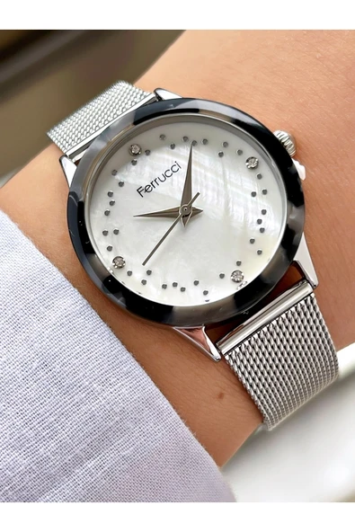Ferrucci Silver Gümüş Renk Hasır Metal Kadın Kol Saati - Resim 3