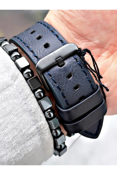 Ferrucci Lacivert Deri Kordon Fonksiyonlu Şık Dizayn Erkek Kol Saati + BİLEKLİK HEDİYELİ - Resim 4