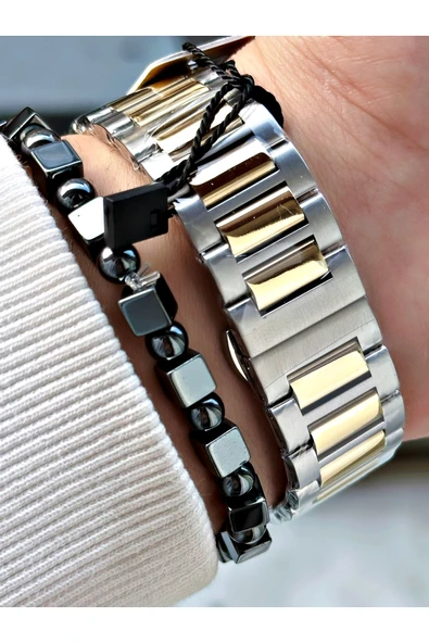 Reward Altın Gümüş Renk Fonksiyonlar Aktif Aynalı Cam Erkek Kol Saati + BİLEKLİK HEDİYELİ - Resim 4