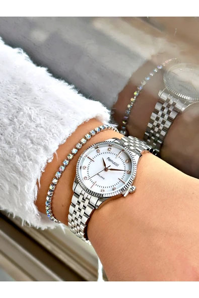 Ferrucci Gümüş Sade Klasik Model Çelik Kordon  Kadın Kol Saati + BİLEKLİK HEDİYELİ - Resim 2