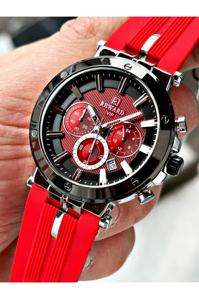 Reward Kırmızı Renk Spor Silikon Kordon Fonksiyonlu Garantili Erkek Kol Saati + BİLEKLİK ürün görseli 1