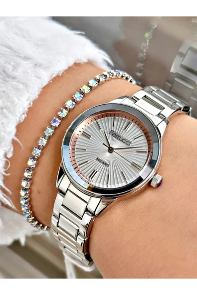 Ferrucci Gümüş Renk Sade Model Klasik  Garantili Kadın Kol Saati + BİLEKLİK ürün görseli 1