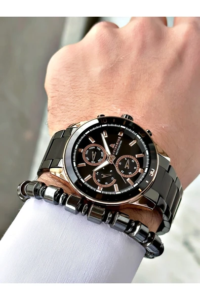 Navimarine Siyah Renk Metal Kordon Tüm Fonksiyonlar Aktif Orijinal Erkek Kol Saati + Bileklik Hediyeli - Resim 3