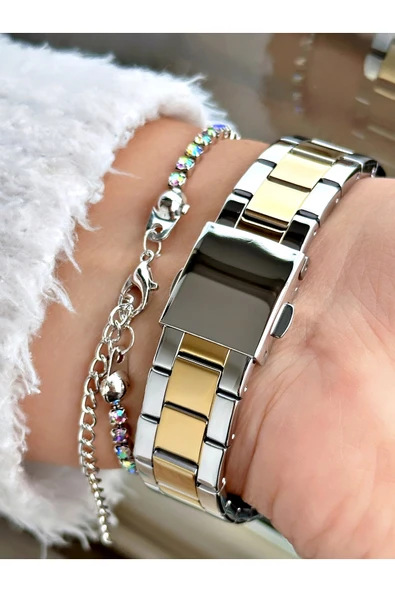 Ferrucci Altın Gold Renk Çelik Kordon Yıldız Model Kadın Kol Saati + BİLEKLİK - Resim 3