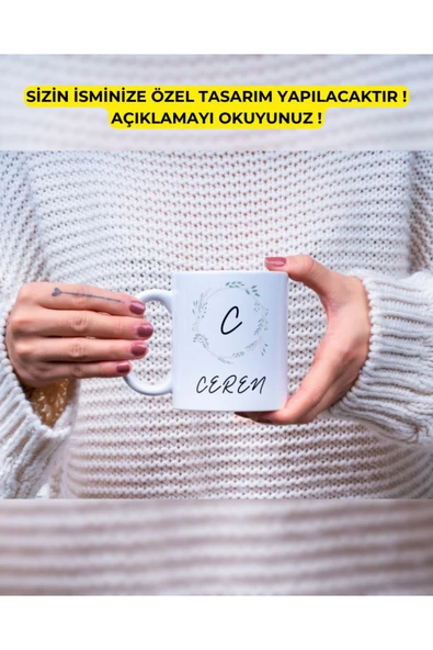 Baş Harf Çiçek Çerçeve Kupa Bardak Kişiye Özel Baskılı Hediye Bardak Mug Kahve Bardağı - Resim 2