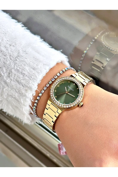 Ferrucci Altın Renk Taşlı Model Sade  Kadın Kol Saati + BİLEKLİK - Resim 2