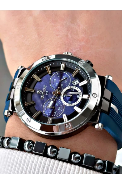 Reward Lacivert Renk Spor Silikon Kordon Fonksiyonlu Garantili Erkek Kol Saati + BİLEKLİK - Resim 2