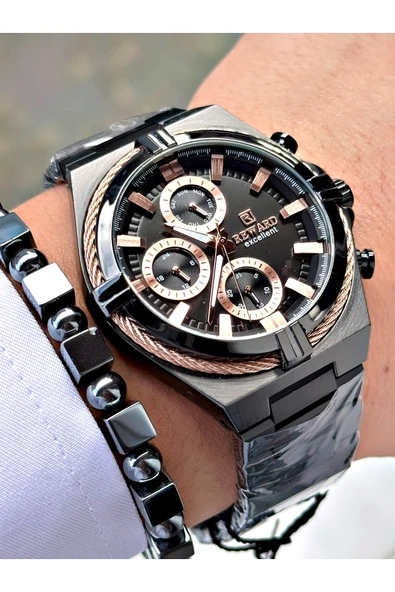 Reward Siyah Renk Roma Rakamlı Fonksiyonlar Aktif Çelik Kordon Erkek Kol Saati - Resim 4