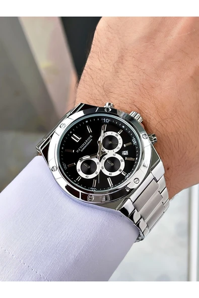 Navimarine Gümüş Renk Fonksiyonlu Çelik Kordon Erkek Kol Saati Bileklik Hediyeli - Resim 2