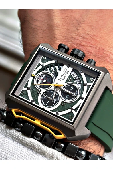 Ferrucci Kırmızı Renk Fonksiyonlu Spor Silikon Erkek Kol Saati + BİLEKLİK HEDİYELİ ürün görseli 1