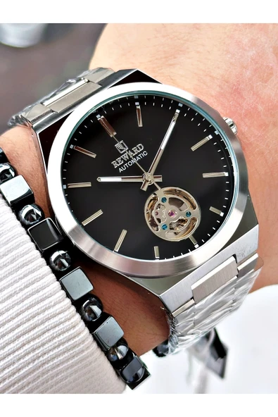 Reward Gümüş Renk Otomatik Kurmalı Çelik Kordon Erkek Kol Saati + BİLEKLİK - Resim 3