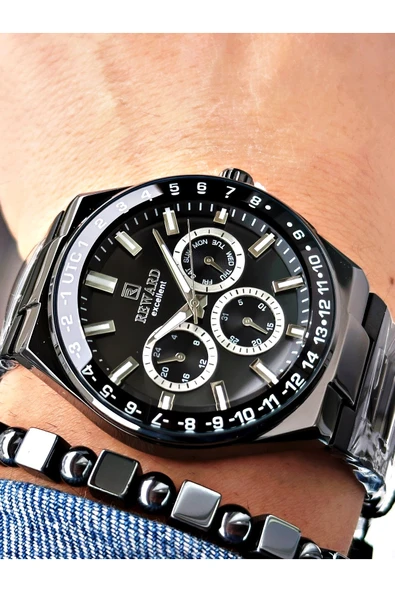 Reward Siyah Renk Aynalı Cam Fonksiyonlu Erkek Kol Saati + BİLEKLİK ürün görseli 1