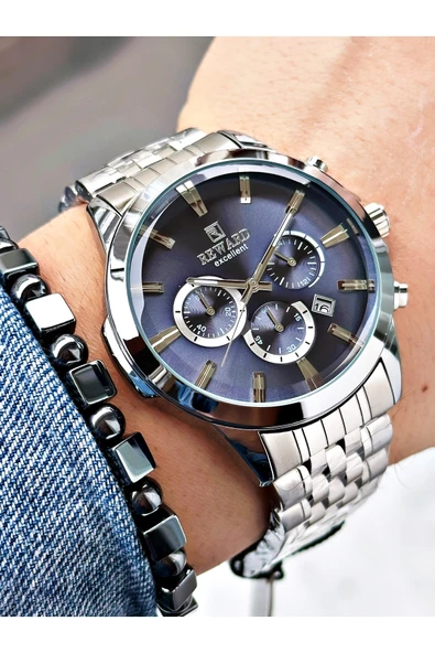 Reward Gümüş Renk Spor Garantili Çelik Kordon Erkek Kol Saati + BİLEKLİK ürün görseli 1