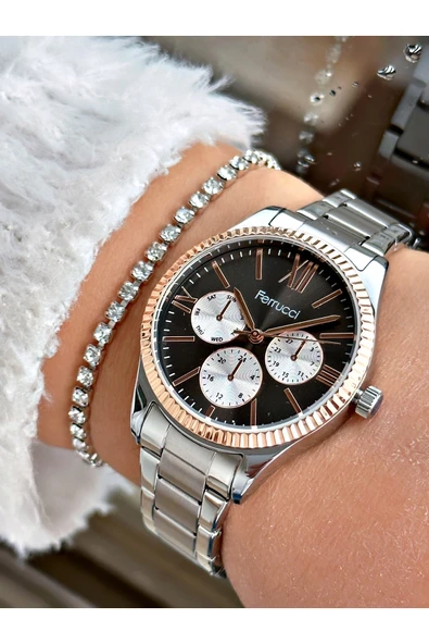 Ferrucci Gümüş Renk Roma Rakamlı Çelik Kordon Kadın Kol Saati + BİLEKLİK HEDİYELİ ürün görseli 1