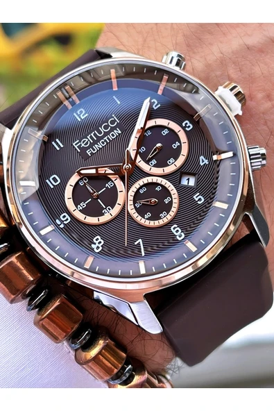 Ferrucci Kahverengi Silikon Kordon Fonksiyonlu Erkek Kol Saati ürün görseli 1