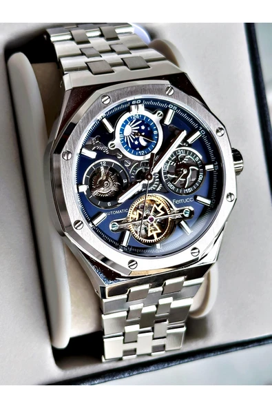 Ferrucci Gümüş Renk Mekanizma Lüx Business Model Otomatik Mekanizma Erkek Kol Saati + BİLEKLİK - Resim 2