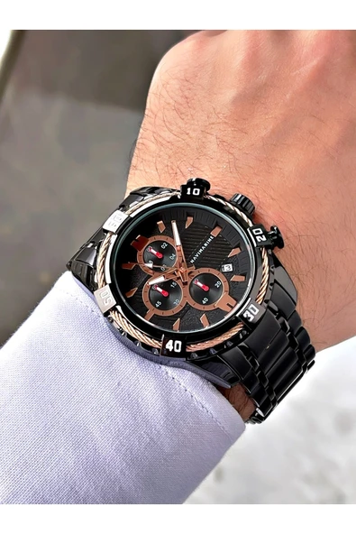 Navimarine Siyah Renk Çelik Kordon Erkek Kol Saati Bileklik Hediyeli - Resim 3