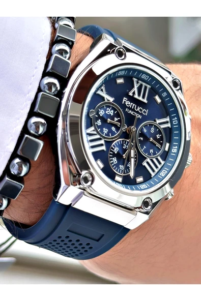 Ferrucci Lacivert Renk Silikon Fonksiyonlar Aktif Spor Erkek Kol Saati + BİLEKLİK ürün görseli 1