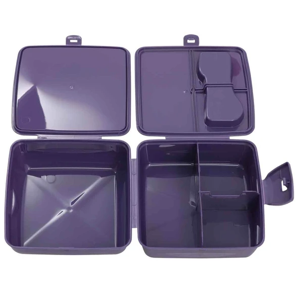 Beslenme Kutusu 4 Bölmeli Frozen Mor Renk Kız Figürlü 1 Adet Yemek Saklama Kabı Beslenme Çantası - Resim 3