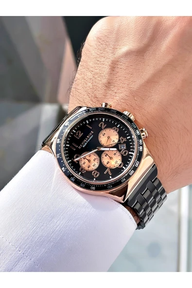 Navimarine Siyah Renk Fonksiyonlu Çelik Kordon Erkek Kol Saati Bileklik Hediyeli - Resim 2