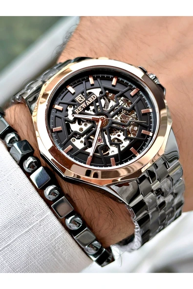 Reward Füme Renk Otomatik Business Çelik Kordon  Erkek Kol Saati + BİLEKLİK - Resim 3