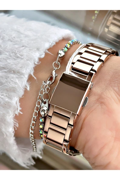 Ferrucci Rose Gold Renk Kare Taşlı Model Çelik Kordon Kadın Kol Saati + BİLEKLİK - Resim 3