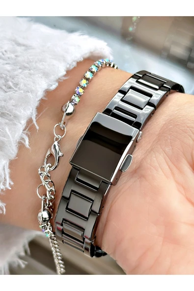 Ferrucci Füme Renk Kare Taşlı Model Roma Rakamlı Çelik Kordon Kadın Kol Saati + BİLEKLİK - Resim 3