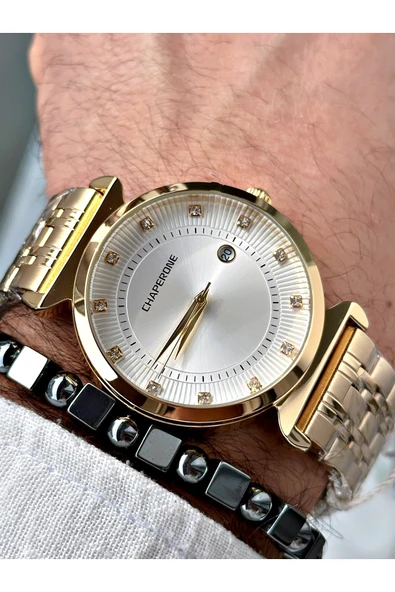 Chaperone Altın Renk Klasik Çelik Kordon Şık Dizayn Erkek Kol Saati + BİLEKLİK HEDİYELİ By Reward ürün görseli 1