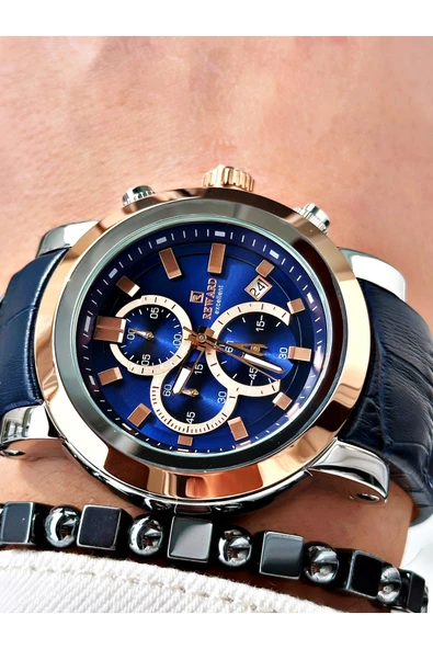 Reward Lacivert Renk Çelik Kasa Fonksiyonlu Business Deri Kordon Erkek Kol Saati + BİLEKLİK ürün görseli 1