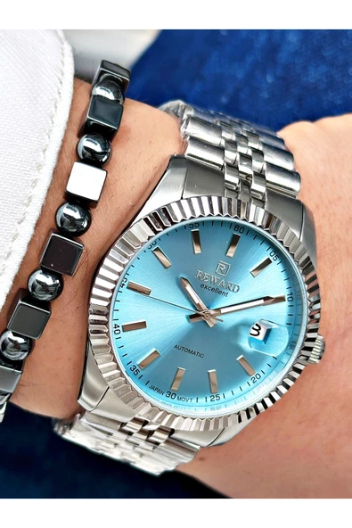 Reward Gümüş Renk Mekanizma Business Otomatik Erkek Kol Saati + BİLEKLİK - Resim 2