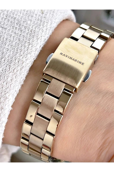 Navimarine Altın Renk Çelik Kordon Kadın Kol Saati Bileklik Hediyeli - Resim 3
