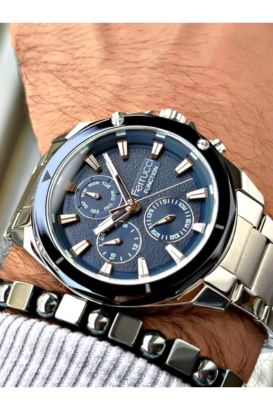 Ferrucci Gümüş Renk Fonksiyonlu Çelik Kordon Spor Erkek Kol Saati + BİLEKLİK ürün görseli 1