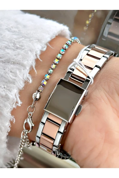 Ferrucci Rose Gümüş Renk Klasik Sade Model  Kadın Kol Saati + BİLEKLİK - Resim 3