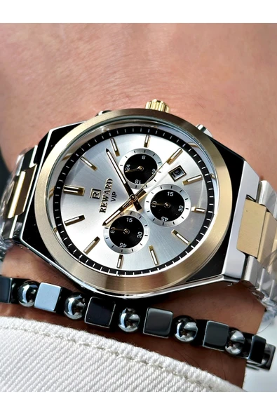 Reward Altın Gümüş Renk Fonksiyonlar Aktif Çelik Kordon Erkek Kol Saati + BİLEKLİK ürün görseli 1