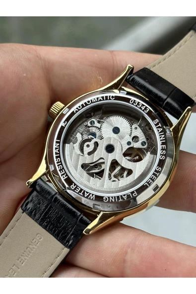 Ferrucci Altın Gold Gümüş Renk Çelik Kordon Business Otomatik Çelik Kordon Erkek Kol Saati + BİLEKLİK - Resim 5