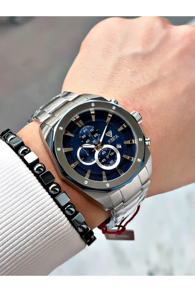 Fiesta Gümüş Renk Çelik Elite Mekanizma Garantili Fonksiyonlu Erkek Kol Saati + BİLEKLİK - Resim 3