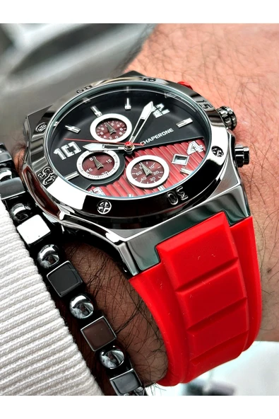 Chaperone Kırmızı Renk Spor Silikon Fonksiyonlar Aktif Garantili Erkek Kol Saati + BİLEKLİK By REWARD - Resim 4