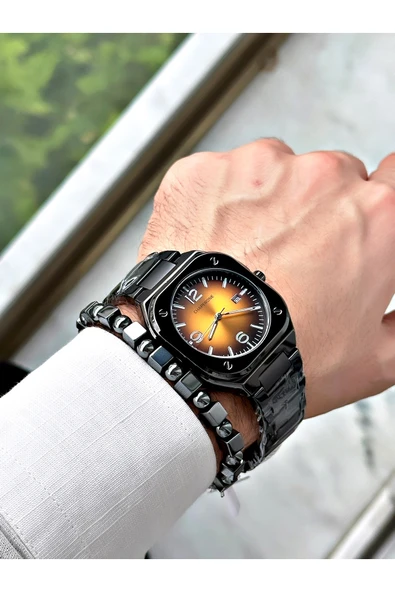 Chaperone Siyah Renk Sade Klasik Kare Model Çelik Kordon Erkek Kol Saati + BİLEKLİK HEDİYELİ By REWARD - Resim 2