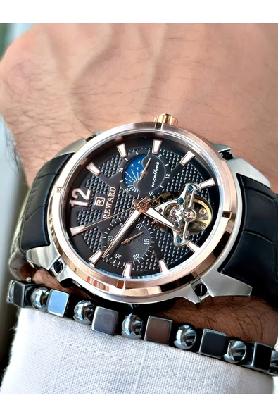 Reward Siyah Renk Deri Kordon Çelik Kasa  Mekanizma Lüx Erkek Kol Saati + BİLEKLİK HEDİYELİ - Resim 2