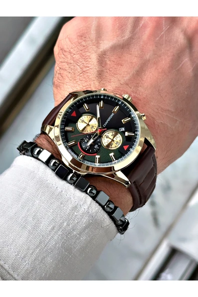 Chaperone Kahverengi Deri Kordon Fonskiyonlu Spor Erkek Kol Saati + BİLEKLİK HEDİYELİ By Reward - Resim 2