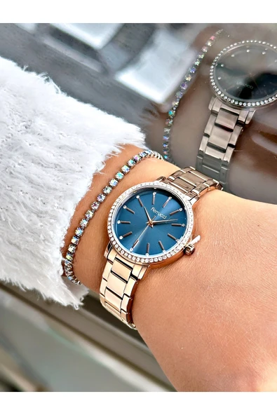 Ferrucci Rose Gold Renk Sade Taşlı Model  Garantili Kadın Kol Saati + BİLEKLİK - Resim 2