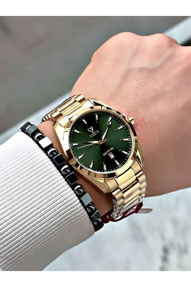 Fiesta Altın Silver Renk Çelik Kasa Kordon Erkek Kol Saati + BİLEKLİK - Resim 3