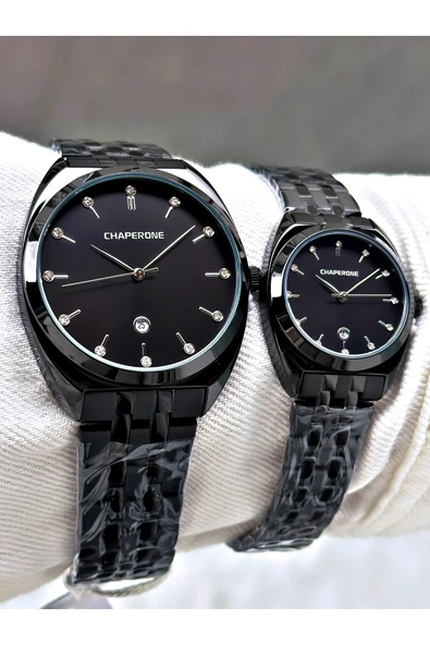 Chaperone Siyah Renk Bay Çift Sevgili Kol Saati Orijinal Garantili + BİLEKLİK By REWARD - Resim 4